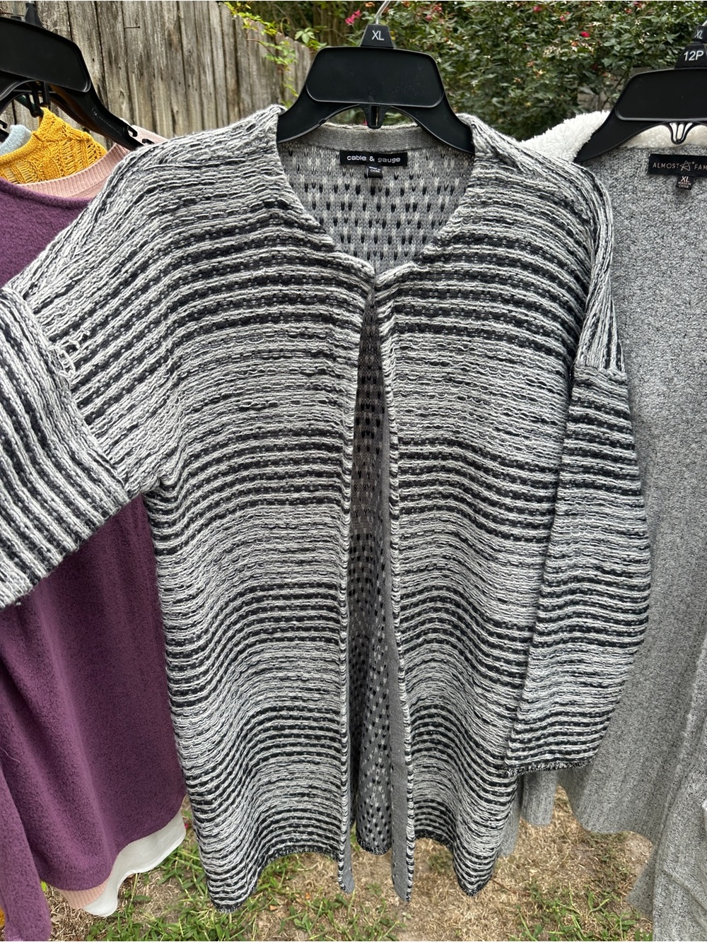 Cable & Gauge Gray and Black Striped Open-Front Cardigan